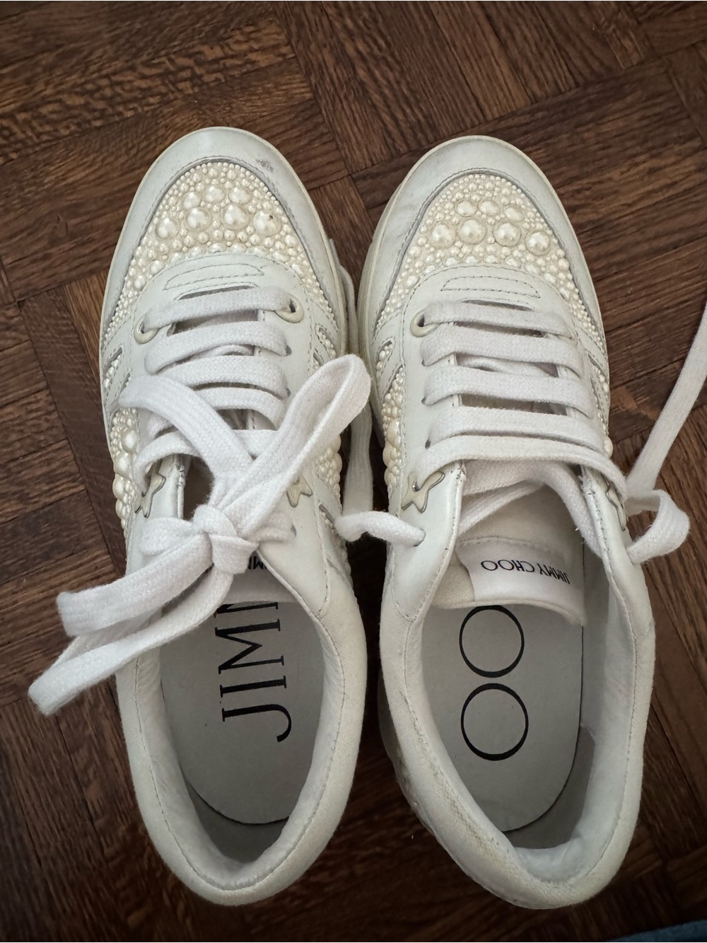 Jimmy Choo White Pearl-Embellished Women's Sneakers - Picture 4 of 4